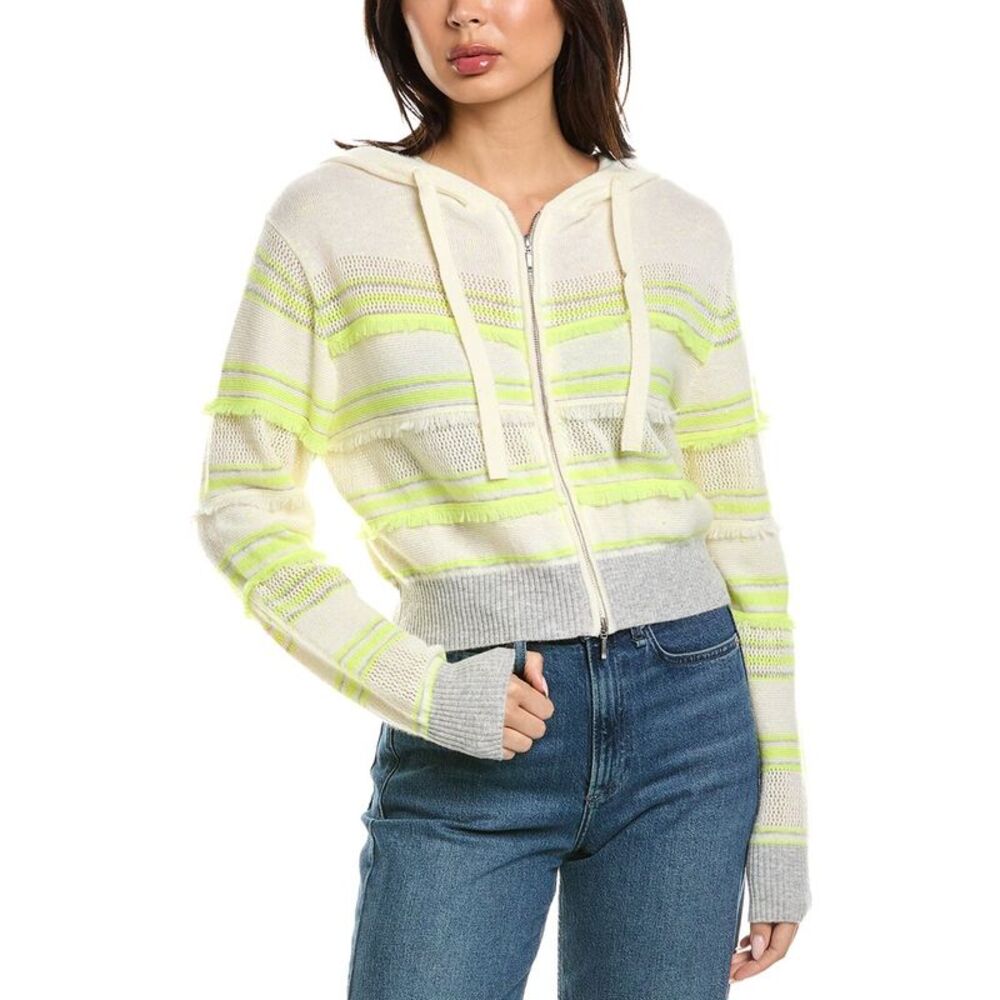 Brodie Cashmere Womens  Handbag Stripe 100% Cashmere Hoodie, Yellow